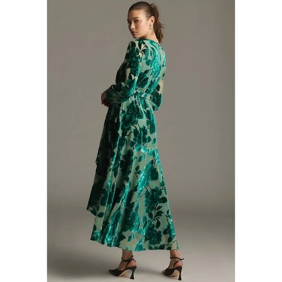 Anthropologie Hutch Long-Sleeve V-Neck Wrap Midi Dress Velvet Green NWT - Picture 3 of 11